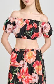 WAYF Annie Floral Off the Shoulder Crop Top