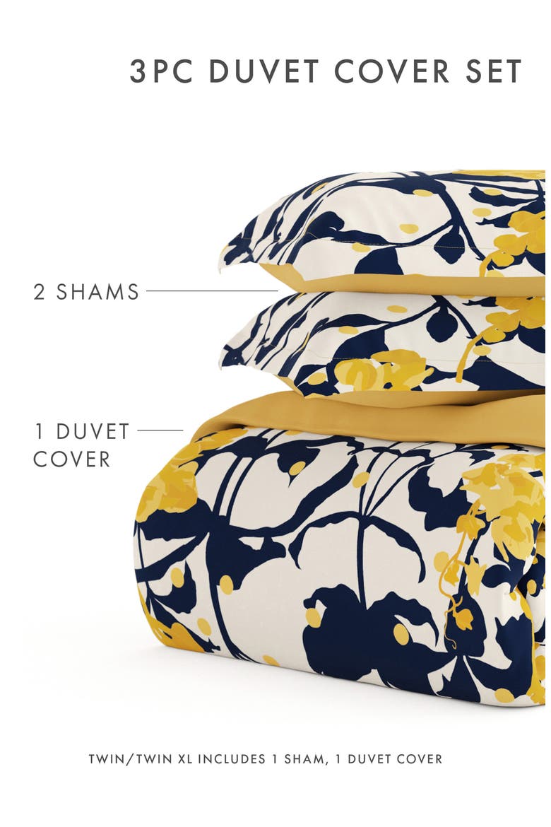 Premium Ultra Soft Boho Flower 3-Piece Reversible Duvet Cover Set, Alternate, color, YELLOW