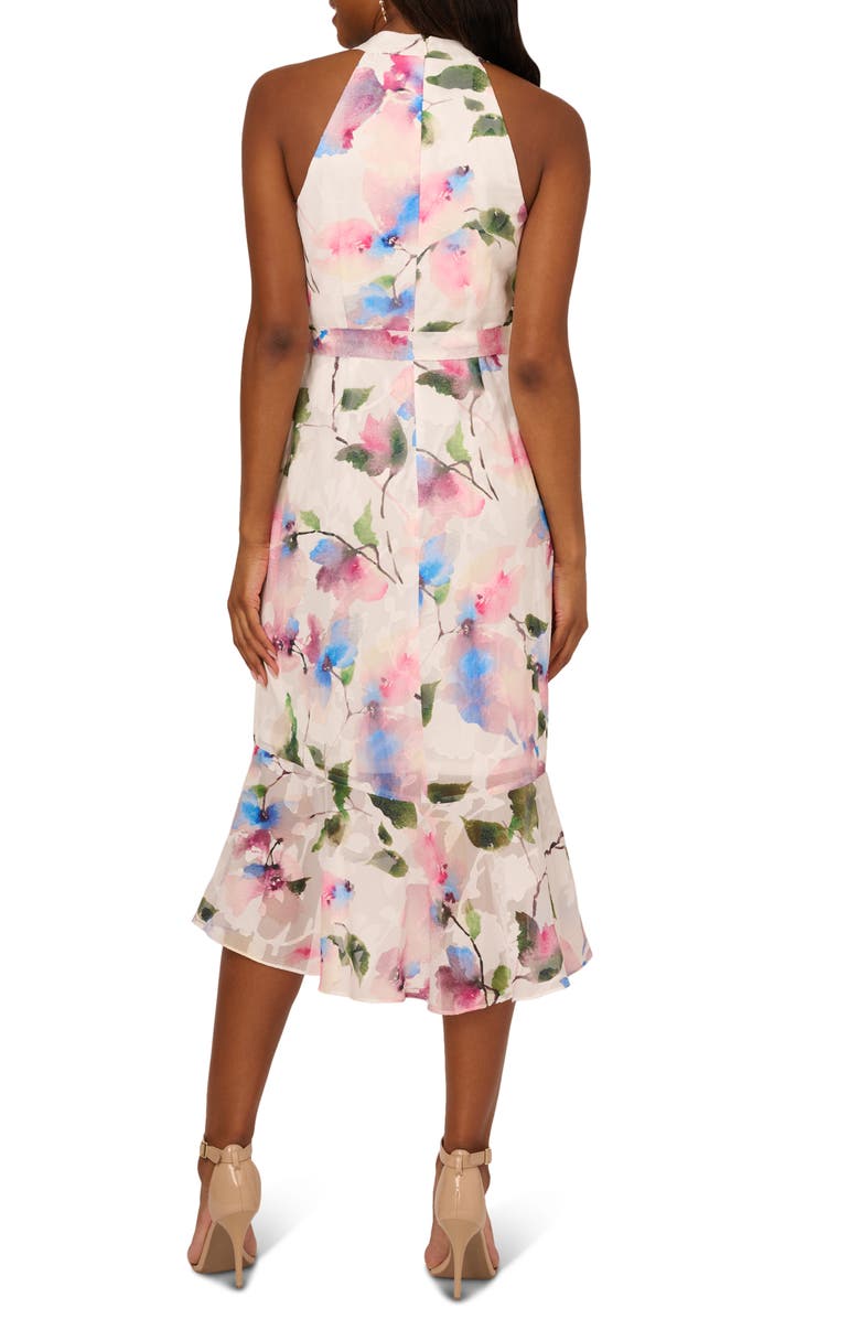 Adrianna Papell Floral Tie Belt High-Low Dress, Alternate, color, 