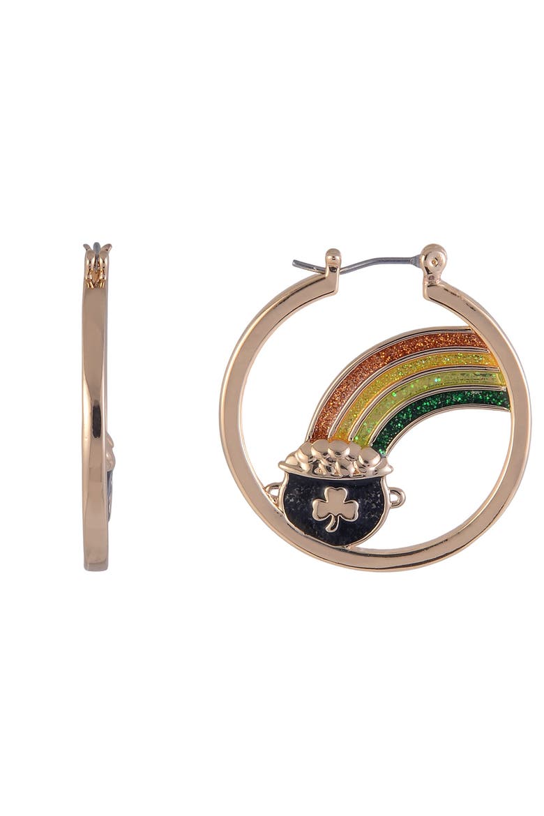 Pot Of Gold Hoop Earrings, Alternate, color, Green