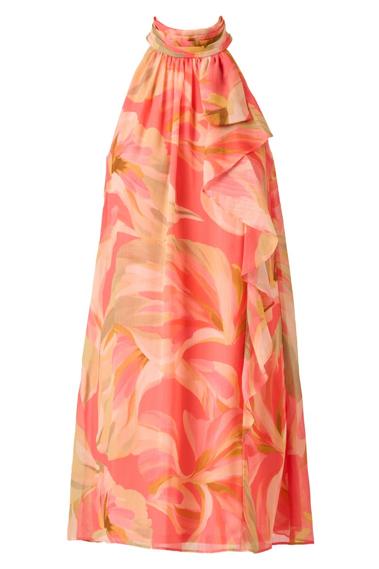 Floral Print Halter Trapeze Dress, Alternate, color, CORAL MULTI