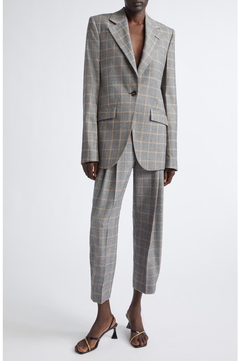Pleated Check Wool Ankle Pants, Alternate, color, GREY MELANGE