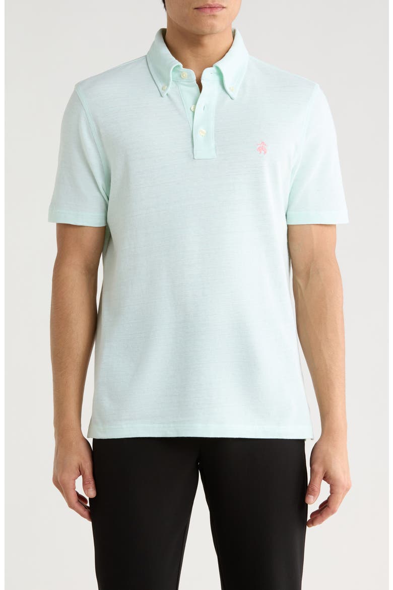 Cotton & Linen Blend Oxford Piqué Knit Polo, Main, color, GREEN