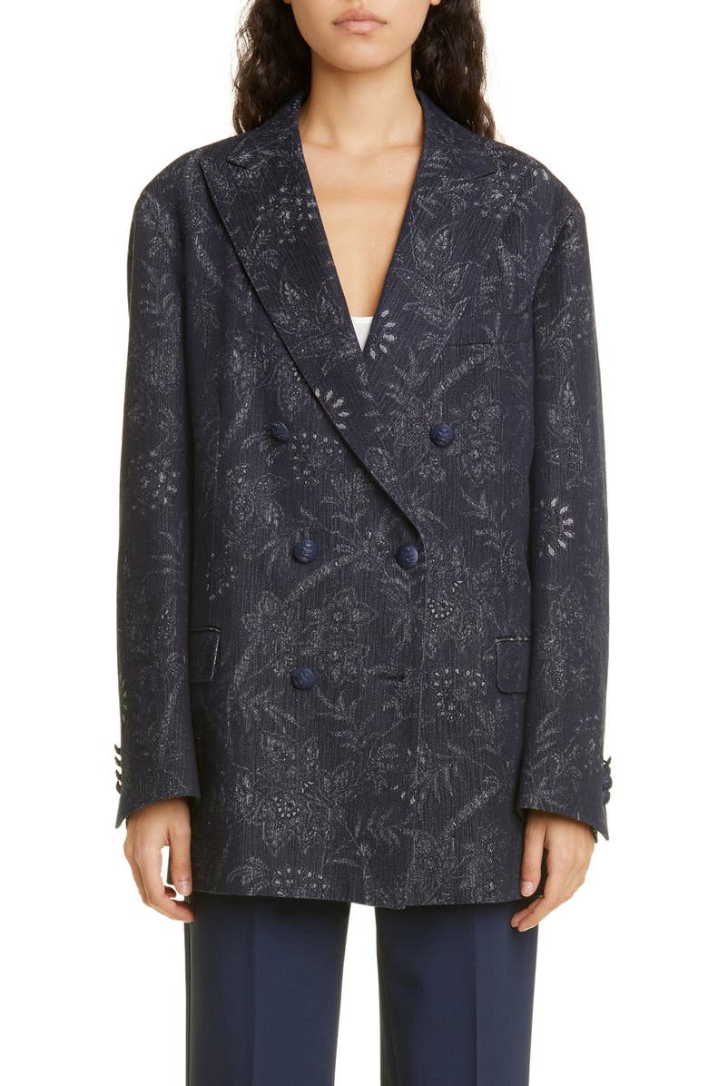 Etro Floral Double Breasted Cotton Blend Jacket, Main, color, 
