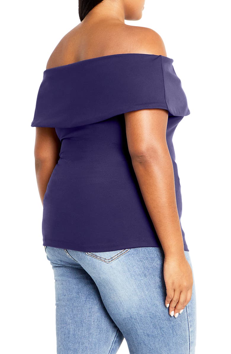 City Chic Marla Off the Shoulder Top, Alternate, color, Navy