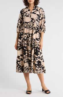 SANDRA DARREN Three-Quarter Sleeve Tiered Dress
