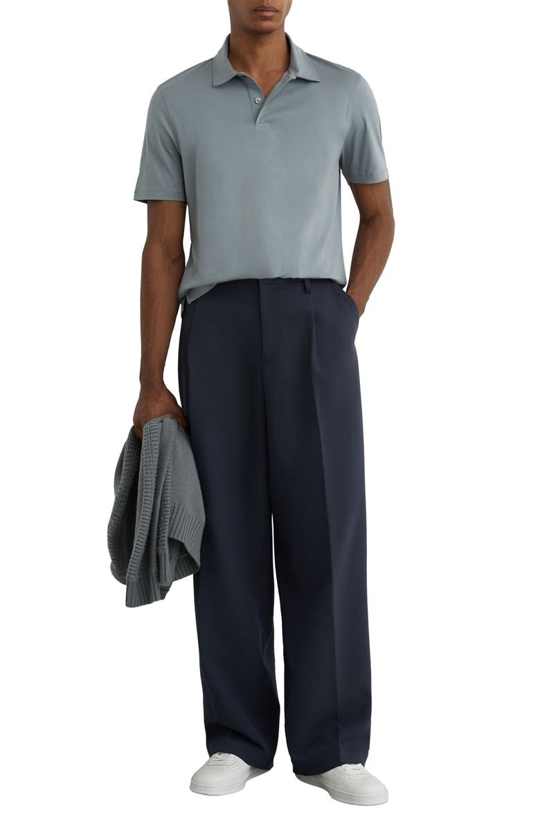 Reiss Earl Solid Cotton Polo, Alternate, color, Steel Blue