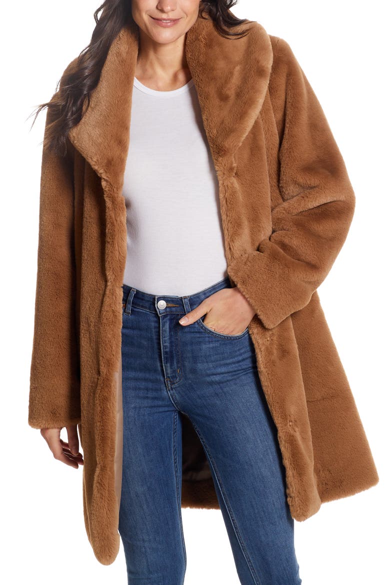 Faux Fur Coat, Main, color, COGNAC