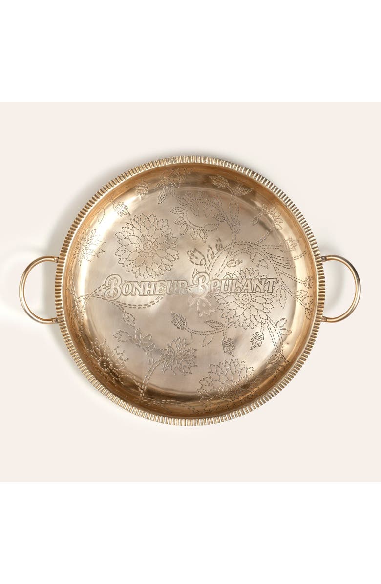 Zsa Zsa Zsu Nanpur Patterned Handle Round Metal Decorative Tray 19X16X3 In, Alternate, color, Gold