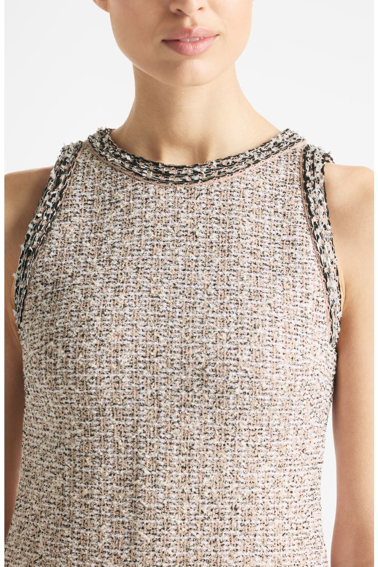 Sleeveless Contrast Trim Cotton Blend Tweed Sheath Dress, Alternate, color, BLACK/ IVORY/ PINK
