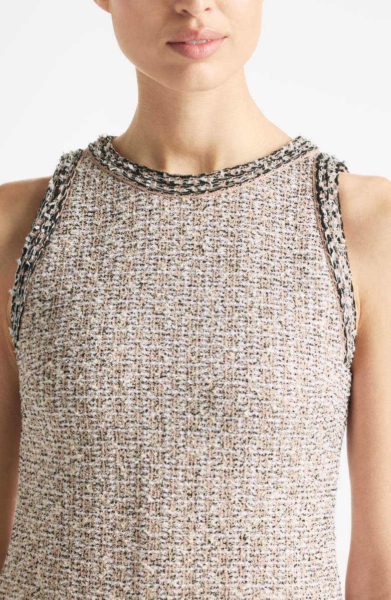 St. John Collection Sleeveless Contrast Trim Cotton Blend Tweed Sheath Dress, Alternate, color, 