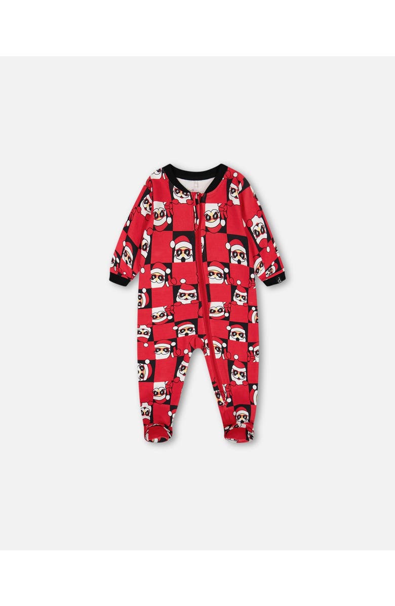 Deux par Deux Baby Boy's Organic Cotton One Piece Pajama Red Printed Santa, Main, color, 