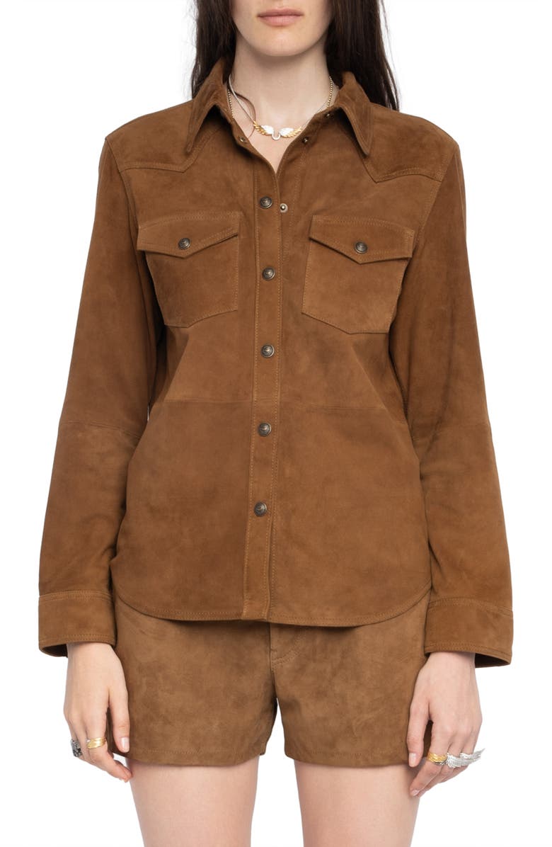 Zadig & Voltaire Thelma Suede Jacket, Main, color, Daim