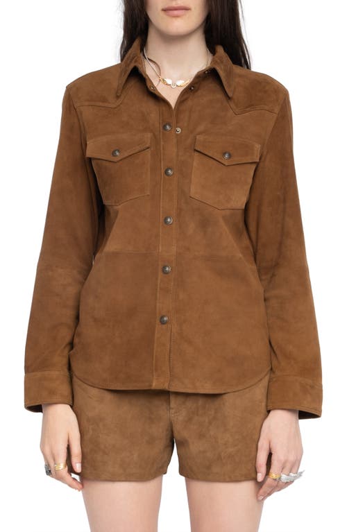 Zadig & Voltaire Suede Button-down Shirt In Brown