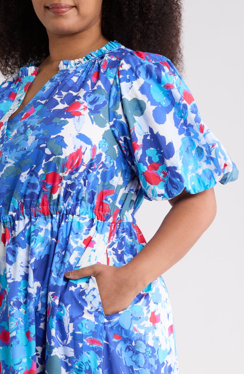 SUGARLIPS Floral Ginny Puff Sleeve Tiered Cotton Midi Dress, Alternate, color, 