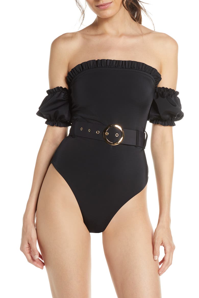 One-Piece Off the Shoulder Swimsuit (Nordstrom Exclusive), Main, color, BLACK