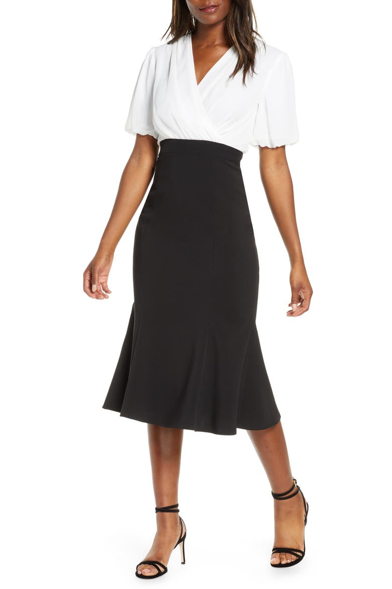Faux Two-Piece Dress, Main, color, IVORY/ BLACK