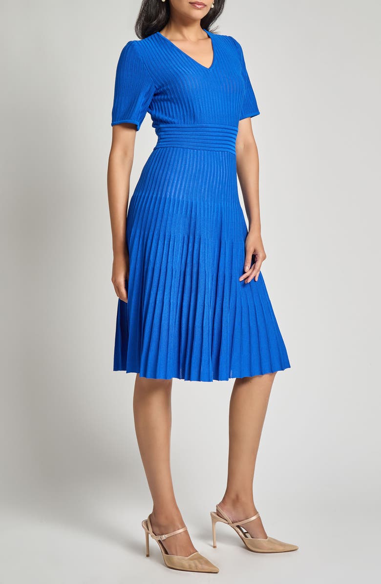 Misook Modern Fit & Flare Rib Knit Dress, Alternate, color, Aegean Blue