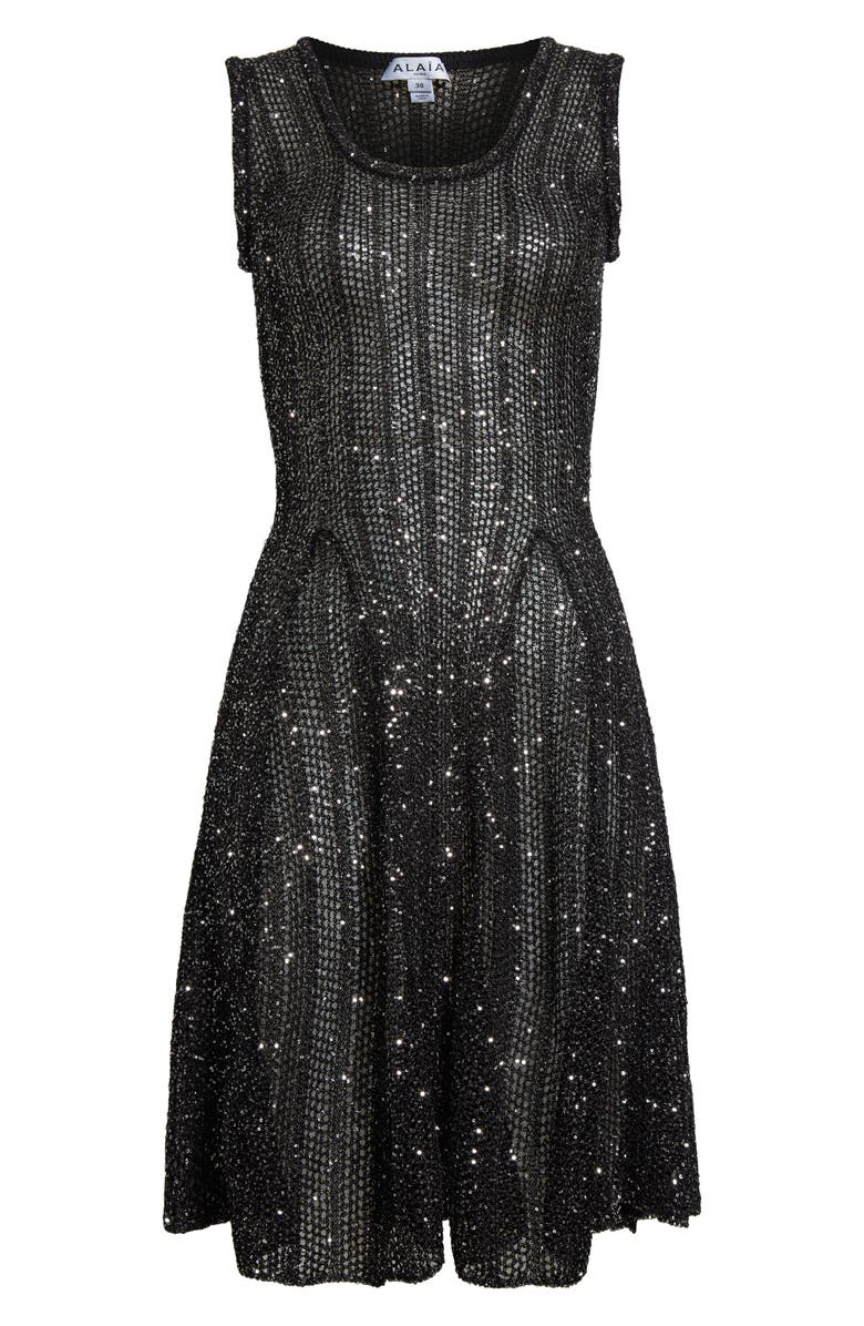 Alaïa Sequin Open Stitch Sleeveless Skater Dress, Main, color,
