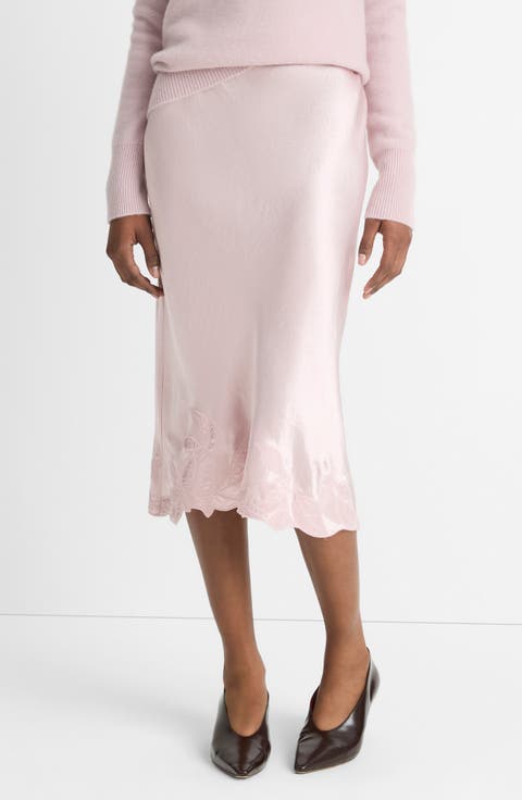 Asymmetric Hem Satin Slip Skirt