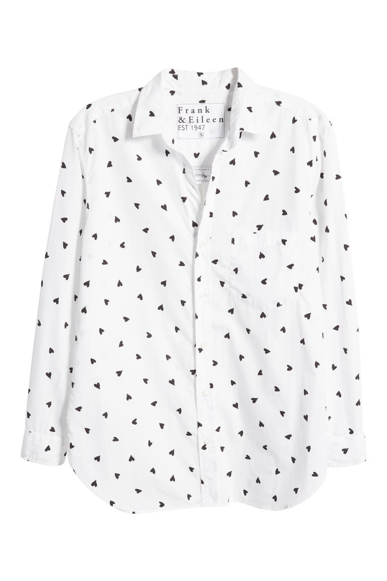 Joedy Heart Print Cotton Button-Up Shirt, Alternate, color, WHITE W/ BLACK HEARTS