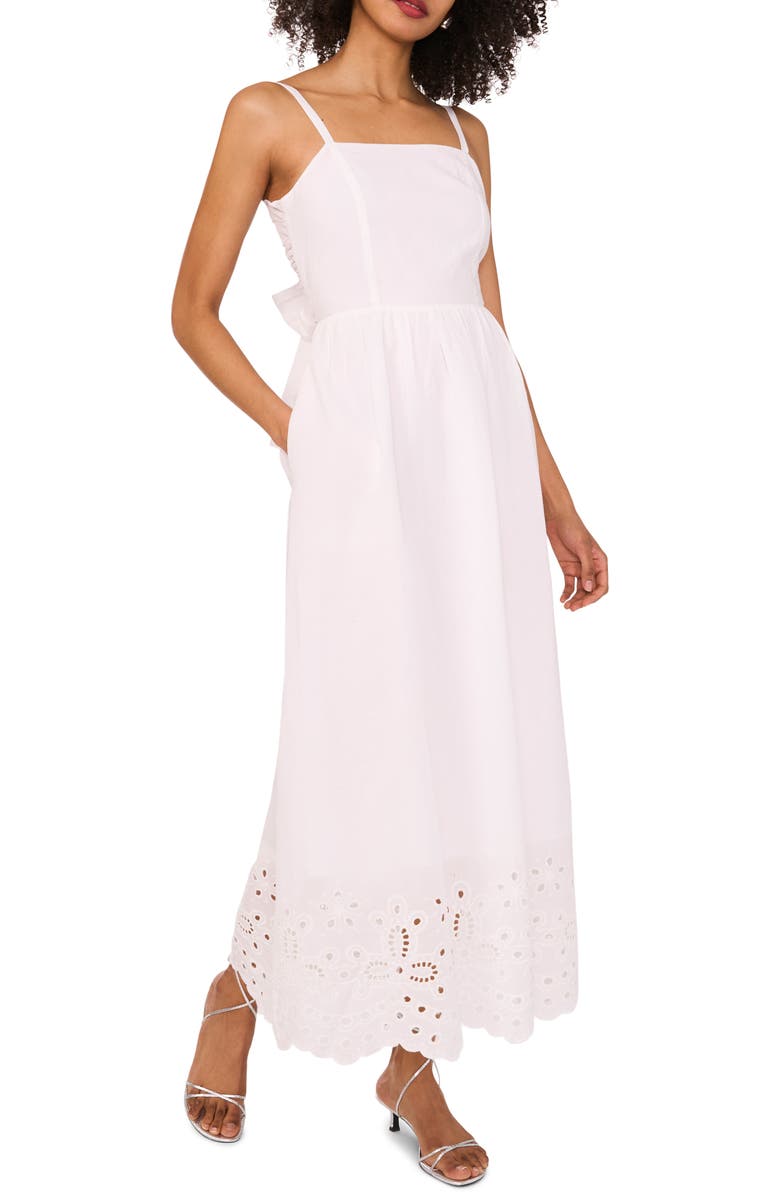 1.STATE Tie Back Sleeveless Midi Dress, Main, color, Ultra White