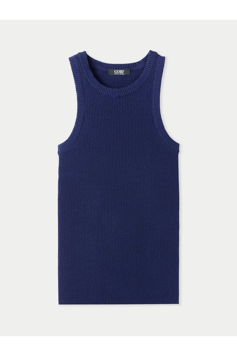 Ribbed Cotton Silk Cashmere Blend Tank Top, Main, color, navy