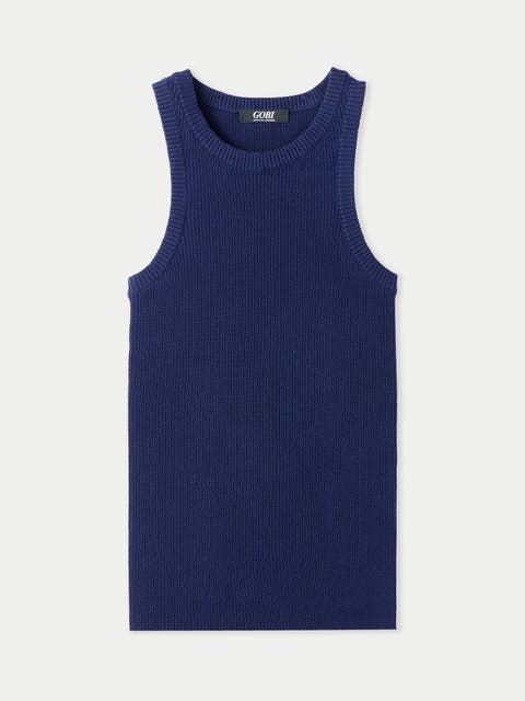 Ribbed Cotton Silk Cashmere Blend Tank Top