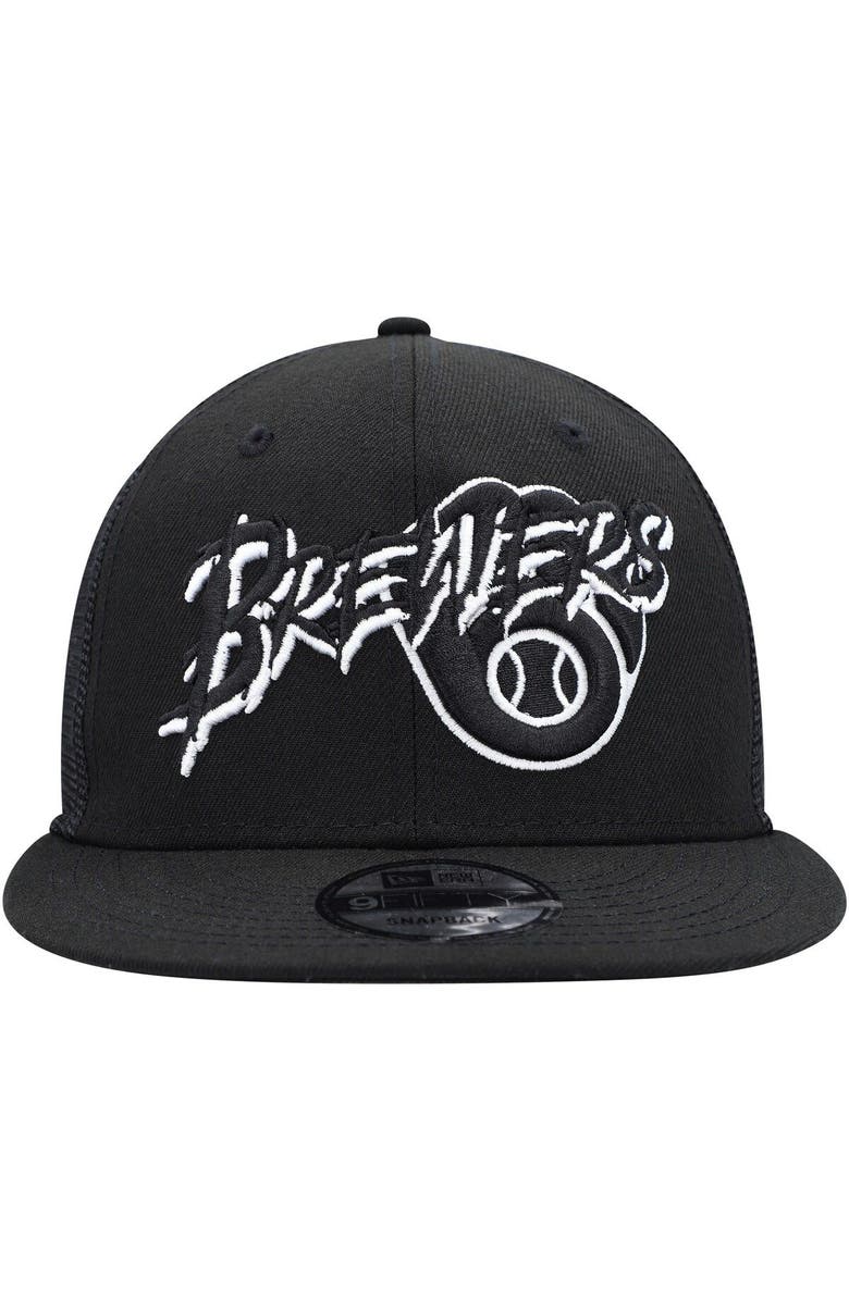 New Era Men's New Era Black Milwaukee Brewers Street Trucker 9FIFTY Snapback Hat, Alternate, color, Black