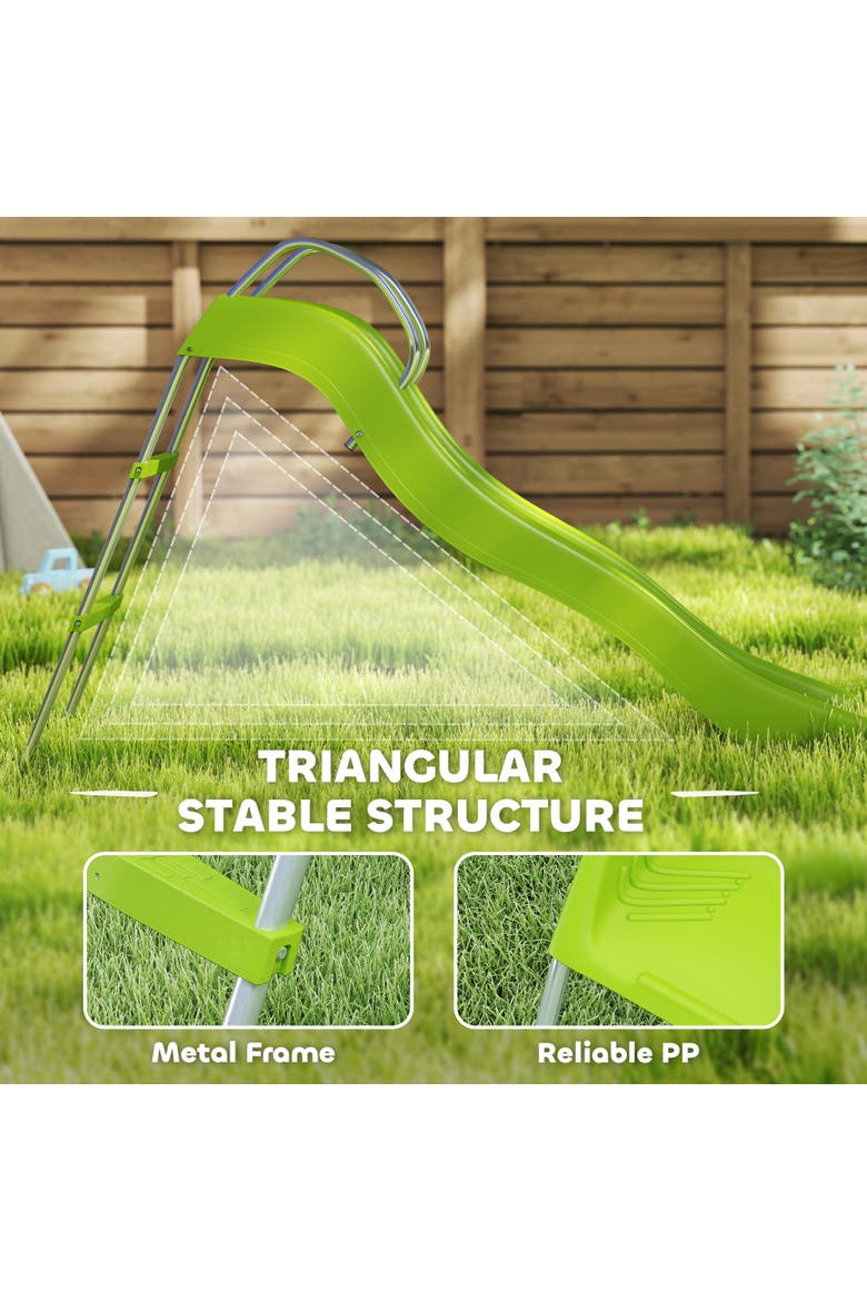 5.7FT Outdoor Wave Slide with Climbing Step Ladder, Kids Ages 3-8, Alternate, color, Green