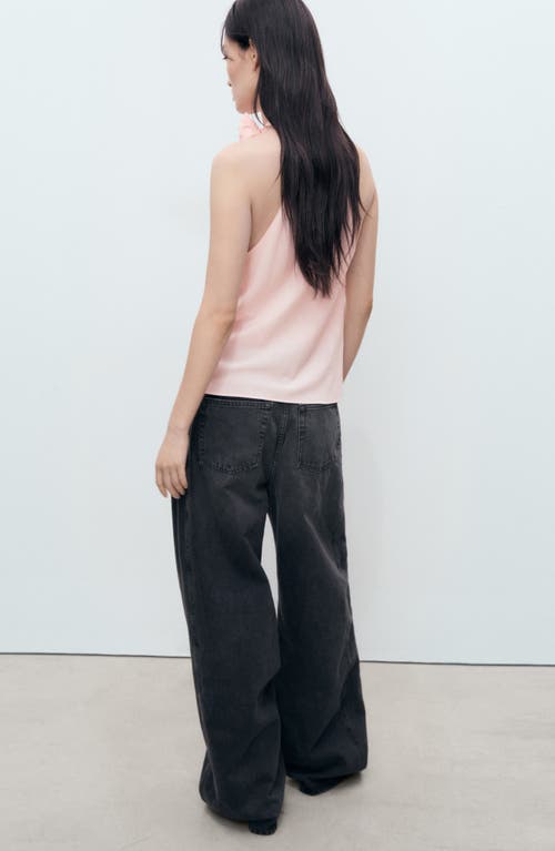 Mango Halter Drape Neck Top With 3d Floral In Pink