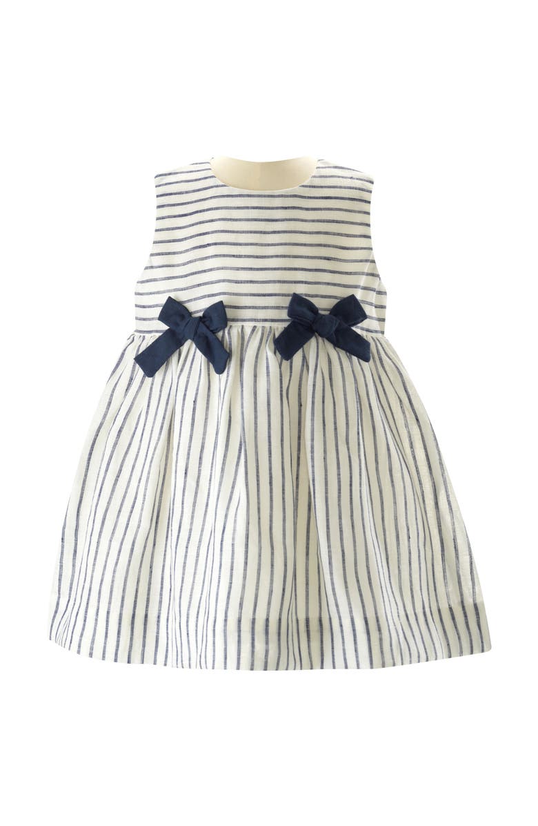 Rachel Riley Stripe Linen Bow Dress & Bloomers, Main, color, 