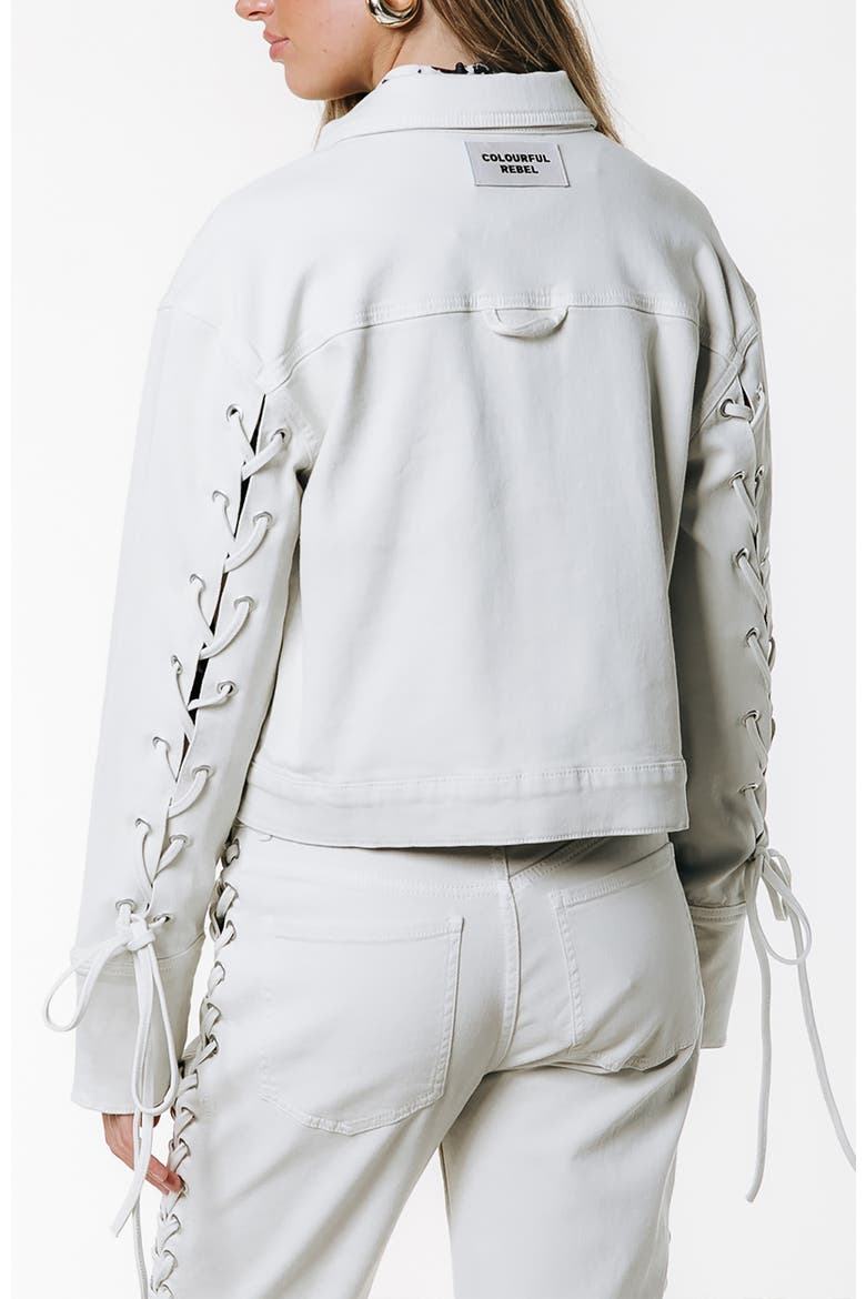 Olaine Braided Sleeve Denim Blouse, Alternate, color, White