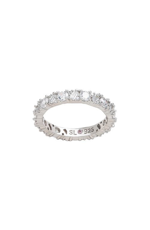 Suzy Levian Sterling Silver Thin White Cubic Zirconia Eternity Band In Metallic
