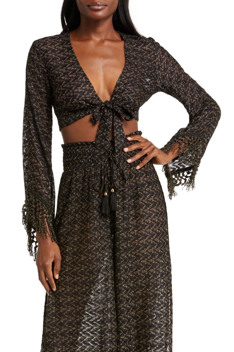 Elvira Lace Metallic Cover-Up Top, Main, color, BLACK ZIGZAG