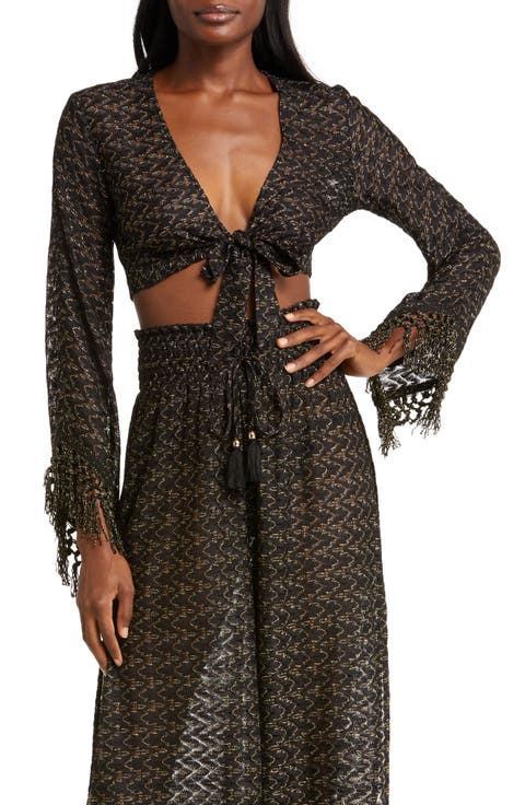 Elvira Lace Metallic Cover-Up Top