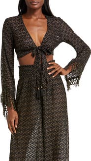 Ramy Brook Elvira Lace Metallic Cover-Up Top