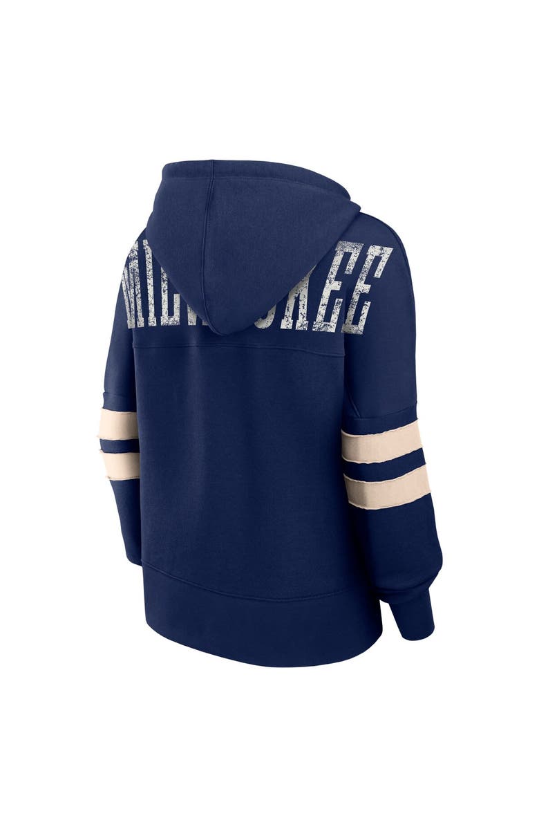 FANATICS Women's Fanatics Branded Navy Milwaukee Brewers Bold Move Notch Neck Pullover Hoodie, Alternate, color, 