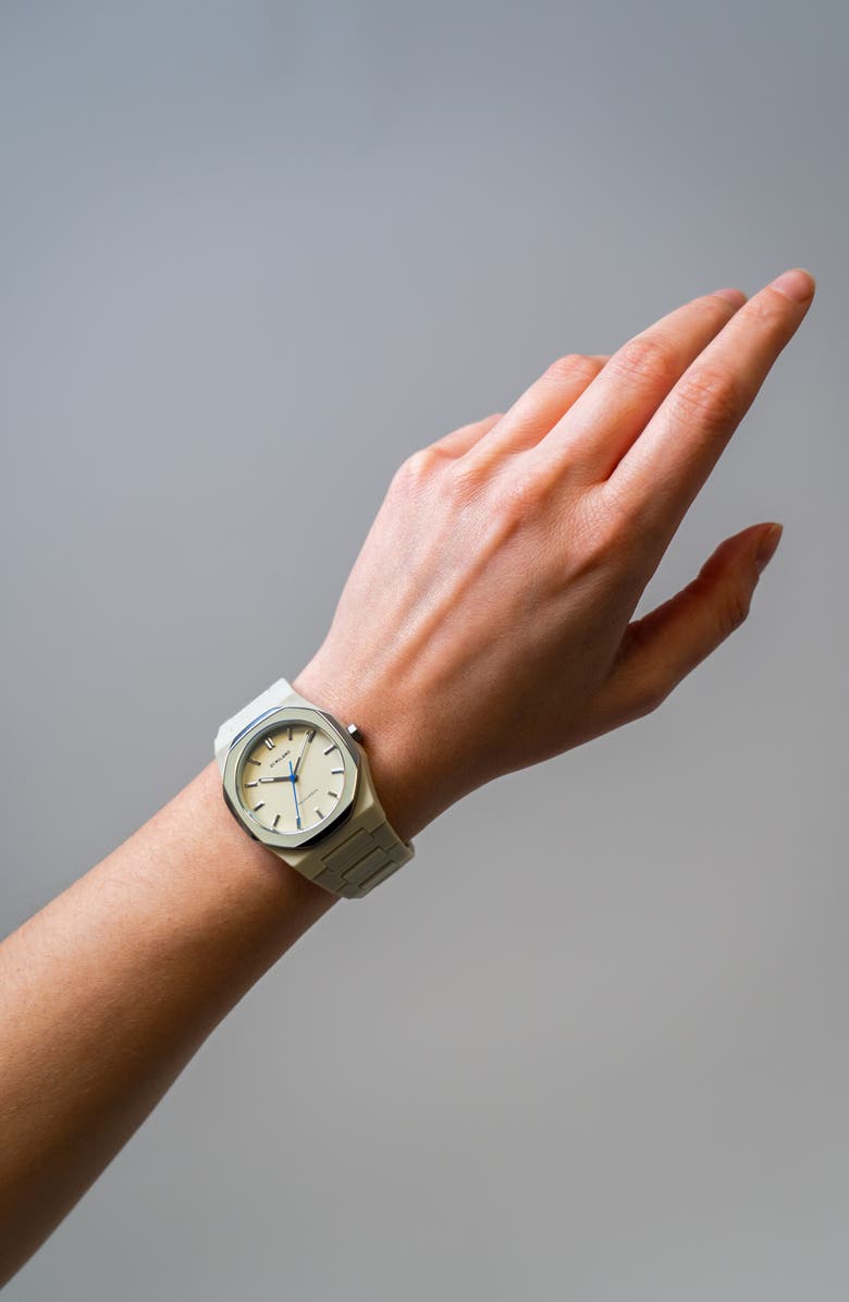 D1 Milano Grey Mesh Polycarbonate Bracelet Watch, 37mm, Alternate, color, Beige/ Light Grey