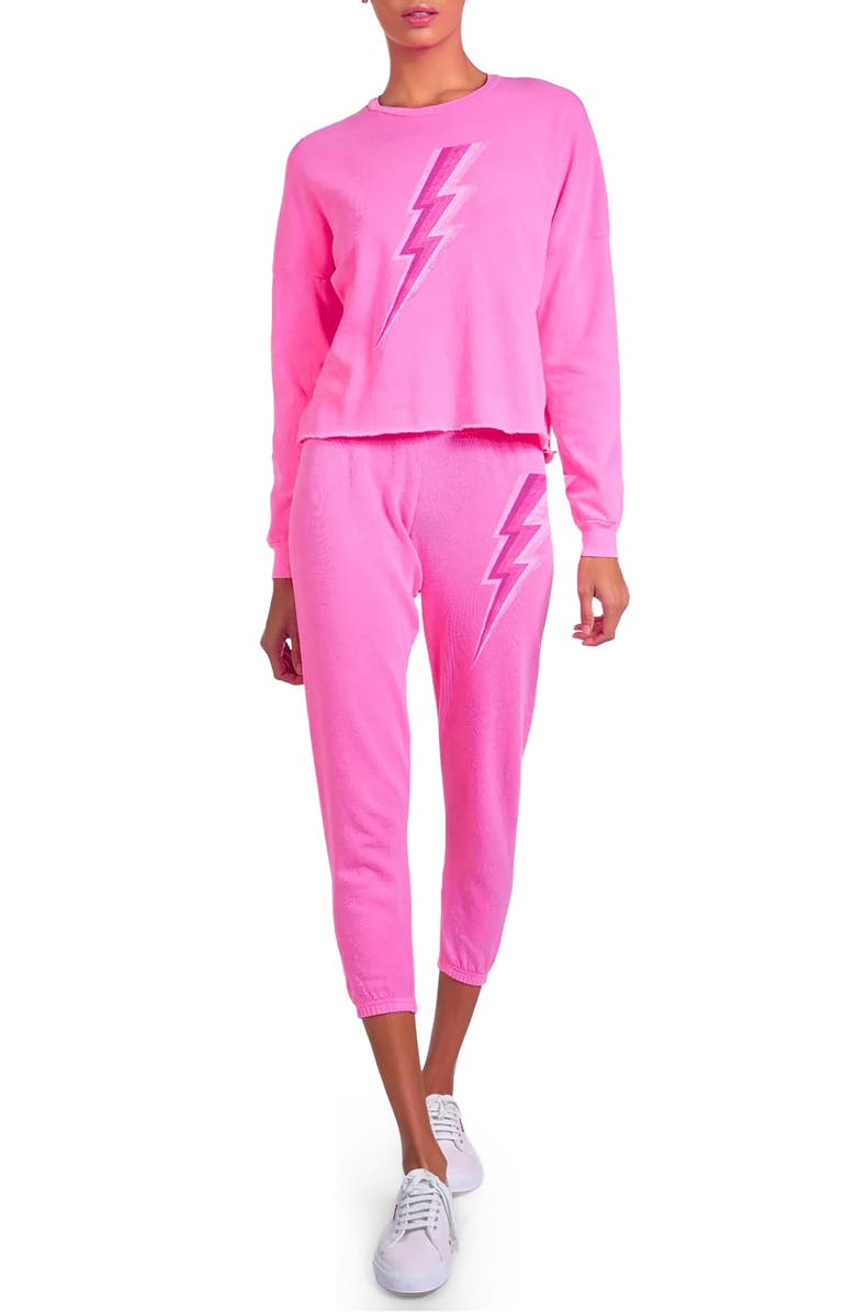 Lauren Moshi Lee X Pink Lightning Bolt Crop Pullover, Alternate, color, Neon Pink