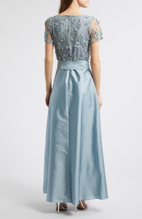 Pisarro Nights 3d Floral Bodice Beaded Gown In Light Blue
