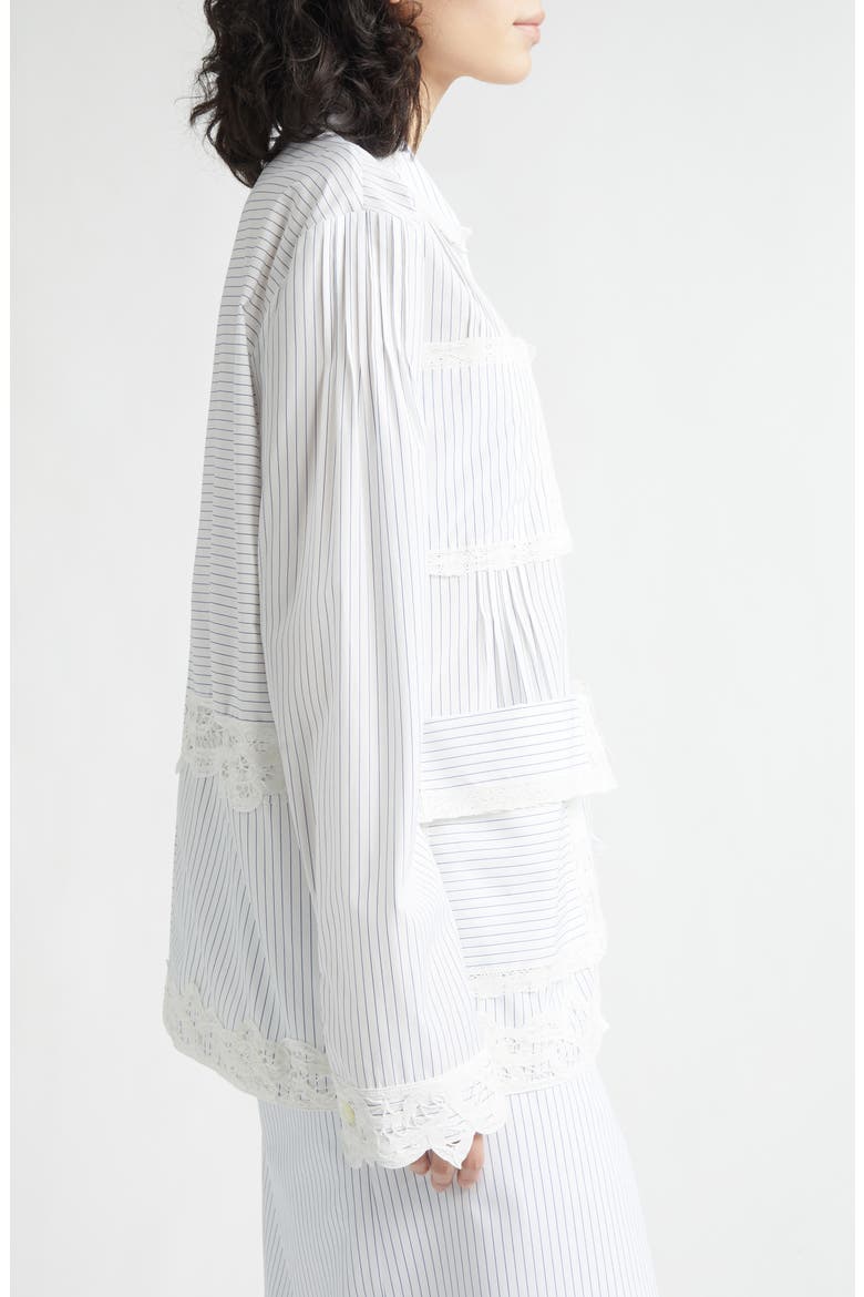 Stripe Lace Trim Cotton Button-Up Shirt, Alternate, color, IVORY/ BLACK