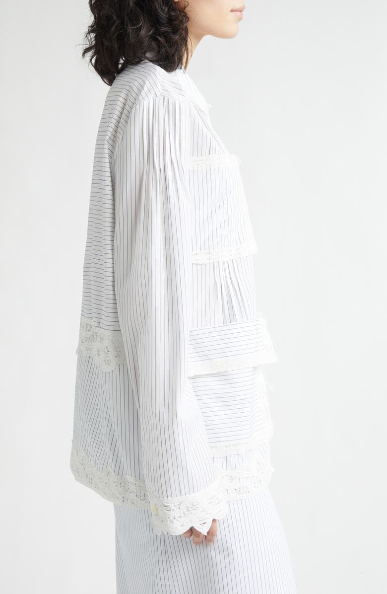 EENK Stripe Lace Trim Cotton Button-Up Shirt, Alternate, color, Ivory/ Black