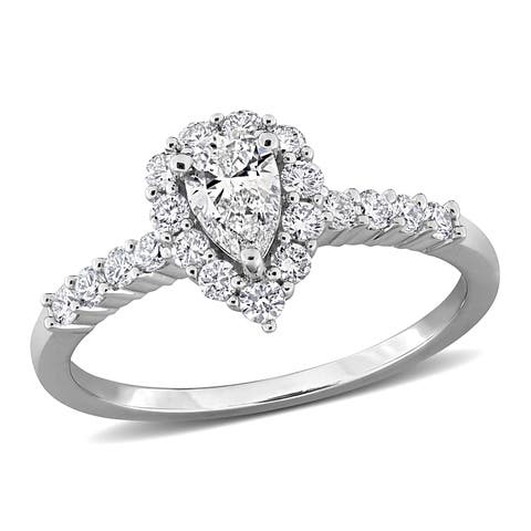 Lab Grown Diamond Pear Halo Ring Sterling Silver