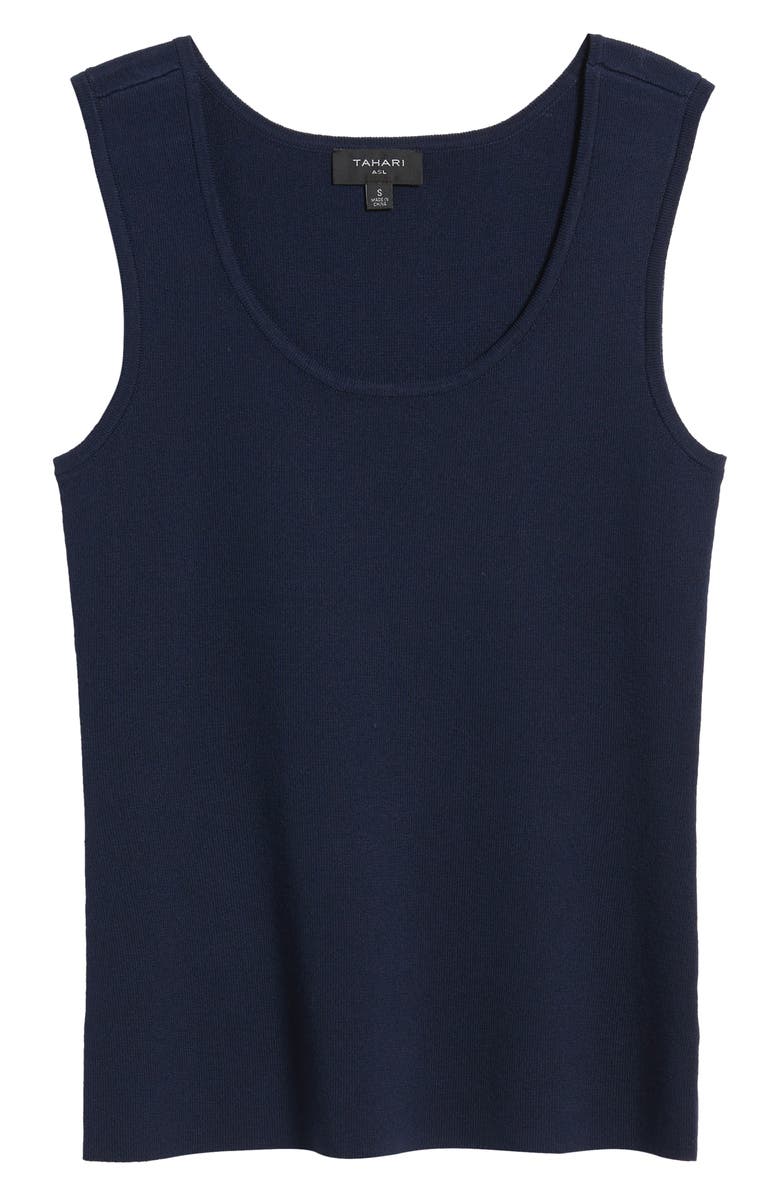 Tahari ASL Scoop Neck Sweater Tank, Alternate, color, Navy