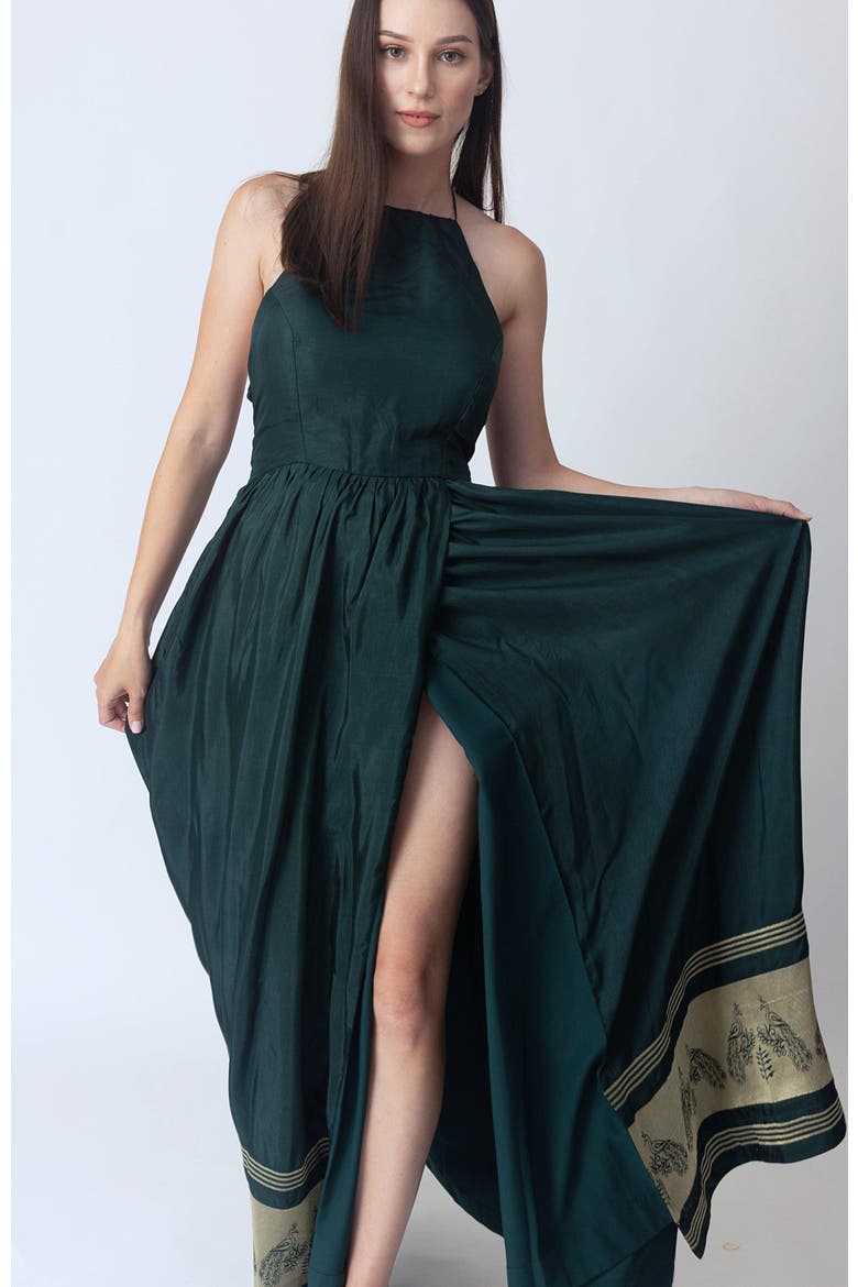 Ceres Halter Long Dress with Slit, Alternate, color, Green