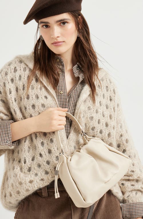 Brunello Cucinelli Small Soft Leather Mellow Bucket Bag In White