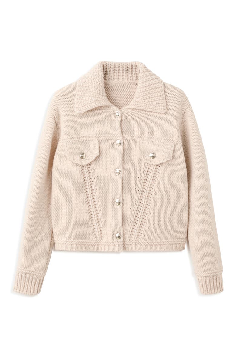 Faceted Button Cardigan, Alternate, color, SAND