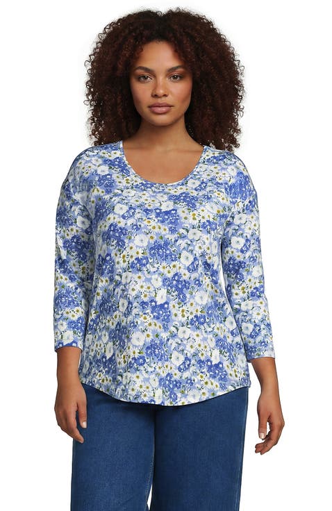 Plus Size 3/4 Sleeve Lightweight Jersey Shirttail Tee