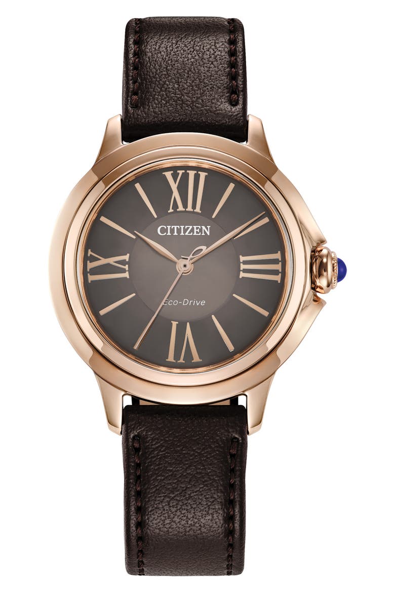 Eco-Drive Leather Strap Watch, Main, color, BROWN
